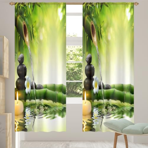 TropicalLife Zen Bamboo Japan Voile Fenstervorhänge, durchscheinend, Bambus-Vorhang, durchscheinend, für Wohnzimmer, Schlafzimmer, Küche, Zuhause, Türdekoration, Vorhänge, 2 Paneele