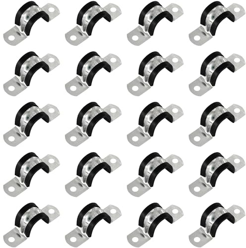 20 PCS Rubber Cushioned U Shaped Pipe Clamps,Stainless Steel Rubber Lined U Clips (M20)