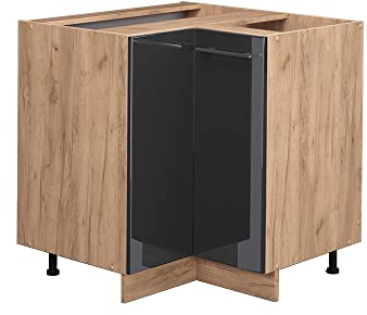 Vicco Eckunterschrank Fame-Line, Anthrazit Hochglanz/Goldkraft Eiche, 80.5 cm, AP Anthrazit