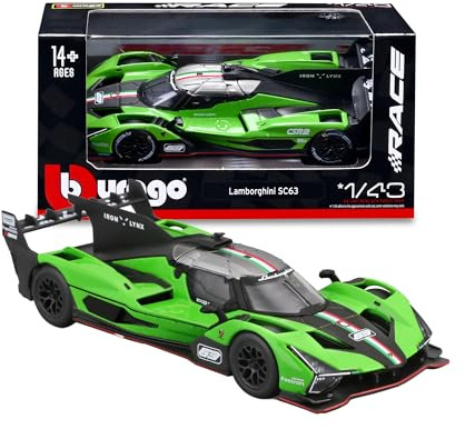 Bburago - Lamborghini SC63 LMDh - Realistisches Automodell im Maßstab 1:43, Diecast Replica mit offizieller Lamborghini Lizenz, empfohlenes Alter 14+ Jahre