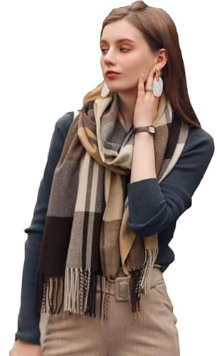 Sciarpa Lunga da Donna a Quadri Invernale - Scialle Caldo in Cashmere - Moda Invernale (Blu)
