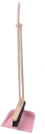 Aqbau Premium HolzI Stående sopset rosa – sopskyffelset med långt handtag – handborste av äkta bokträ med hästhår – metall sopskyffel – stående självständigt – för parkett och kakel
