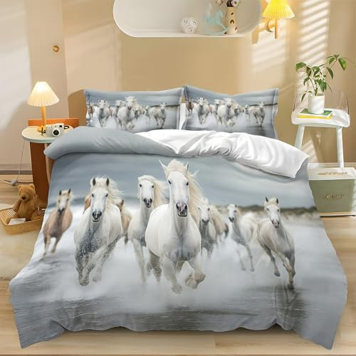 Bettbezug 135 cm X 200 cm Tiere Pferde Strand Bunt – Bettwäsche Aus Ultrafeiner Mikrofaser, Hautfreundlich, Langlebig, Farbbeständig, 3-Teiliges Set Mit 2 Kissenbezügen 80X80 cm