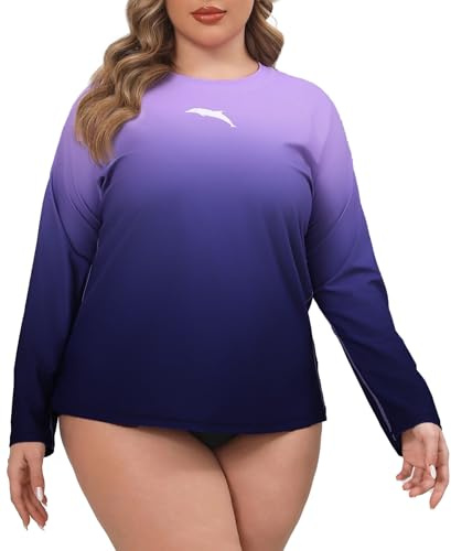 Halcurt UV Shirt Damen Große Größen Langarm UPF 50+ Rash Guard 4X