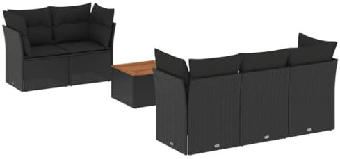 HETFTJN Bistro Set Bierzeltgarnitur Balkon Set Balkonmöbel Kleiner Balkon - 6-TLG. Garten-Sofagarnitur mit Kissen Schwarz Poly Rattan für Hof Terrasse Restaurant Garten