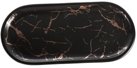 OFFSCH Nordische Marmor Keramikplatte Oval Keramikgeschirr Hochtemperaturgebrannt Lebensmittelecht Snack Und Frühstücksteller Mit Marmormuster Kompakte Größe Schwarz