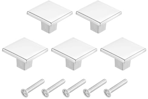 sourcing map Square Cabinet Knobs 1.2 Inch Aluminum Alloy Silver 5Pcs | Square Kitchen Cabinet Knob,Solid Drawer Knob Handle Pulls,for Kitchen Cabinets Bedroom Dresser Wardrobe