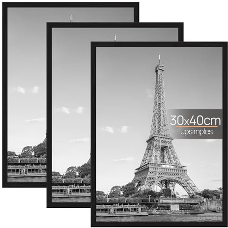 upsimples 3 Pack Bilderrahmen 30x40, Bilderrahmen 30x40 Schwarz für Fotogalerie, Einschubstreifen, Horizontale oder Vertikale Wandmontage