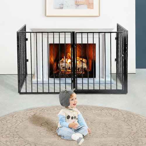 Metall Kaminschutzgitter klappbar - Kaminschutzgitter mit TürMetall Ofenschutzgitter Laufgitter Laufstall Absperrgitter Tierschutzgitter Türschutzgitter für Kinder-240 * 2,5 * 75cm (4 Stück)