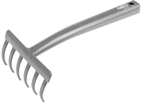 NEO TOOLS Garten Blumengabel 29 cm, Kleine Harke aus Stahl, Stabiler, verwindungssteifer Stahl, 6 Zinken Stabiler Stahl Kleine Gartenharken Handrechen Rechen