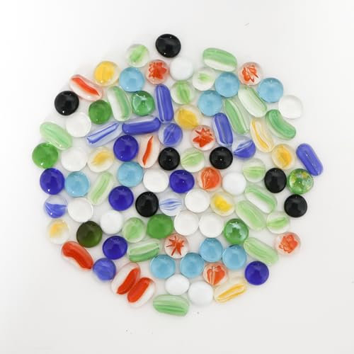 QINGYIWL 400g/ca.100 Stück Glasnuggets, Glassteine Bunt, Muggelsteine Bunt Kinder, Dekosteine für Vasen, Aquarium, Mosaiksteine zum Basteln Deko