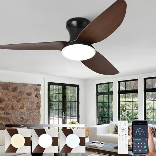 Deckenventilator Mit Beleuchtung Und Fernbedienung 100cm, Deckenventilator Mit Licht Dimmbare 6-Stufig, Sommer Winterbetrieb, Leise Ventilator Decke Mit Licht Für Schlafzimmer (Schwarz Holzoptik)