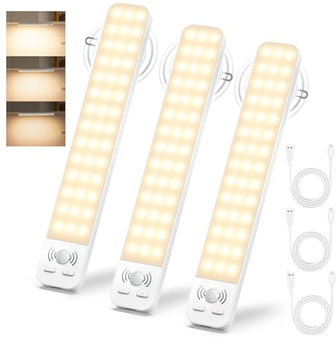 Unterbauleuchte Küche LED Schrankbeleuchtung Bewegungsmelder 25cm 2000mAh | USB Aufladbar Schranklicht Schrankleuchte Dimmbar Lichtleiste mit Sensor für Küchen Kleiderschrank Badezimmer 3 Stück