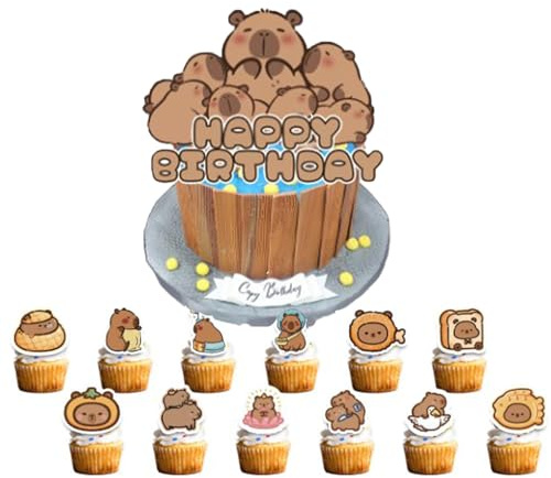 25Pcs Capybara Cake Topper, Happy Birthday Cake & Cupcake Toppers, Capybara Cake Decorations, for Boys Girls Birthday Party