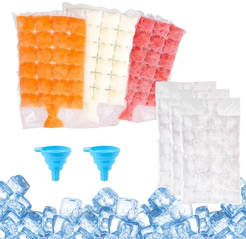 100 Pièces Sacs à Glaçons Jetables Pouvant Contenir Jusqu'à 2400 Glaçons, Moules à Glaçons Auto-scellants avec 2 Entonnoir, Ice Cube Mould pour Whisky Cocktails Boissons Cuisine Barbecue Voyages