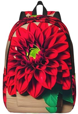 Sac à dos rétro en bois avec imprimé dahlia rouge pour femme, sac à dos pour le travail, les affaires, sac à dos pour ordinateur portable, sac à livres pour voyage, noir, Small