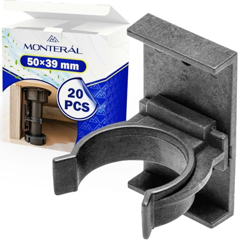 MONTERAL 20x Sockelleisten Clips Küche 50x39 mm für Möbelfüße Verstellbar | Hergestellt aus Robustem Kunststoff in Farbe Schwarz - Garantie 10 Jahre - MONTERAL