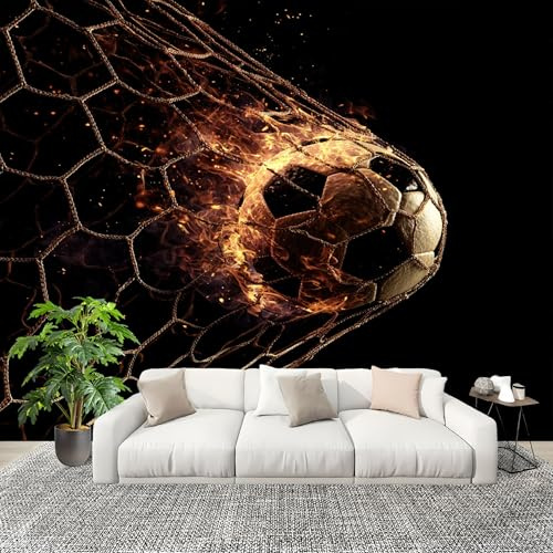 Dormitorio Papel Pintado FúTbol Hd Fire Pared Panorámico 350x256 cm Negro Fotomurales No Tejido, Póster Gigante de Pared Personalizado 3D Para Salón Fotomurales