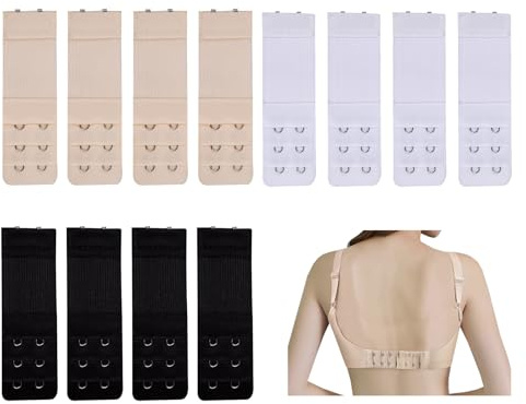 12 Pezzi Estensioni per Reggiseno, Allunga reggiseno 2 ganci, Prolunghe Regolabili per Reggiseno in Nero, Bianco e Nudo, Attacchi Comodi per Aggiungere Maggiore Spazio e Comfort al Tuo Reggiseno