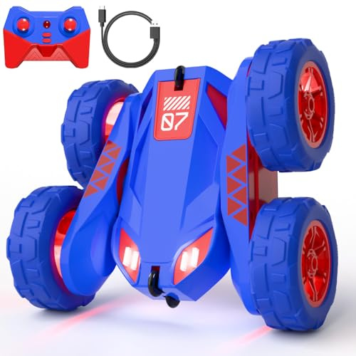 Voiture Télécommandée USB Chargement Direct avec LED,2.4Ghz 360° Rotation Monster Truck Tout Terrain,RC Voiture Radiocommandée Cadeau Jouet Enfants 3-12 Ans Garçon Fille