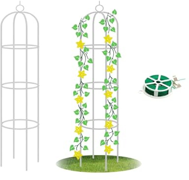 Robustes Garten-Obelisk-Rankgitter für Kletterpflanzen, 1,8 m, kunststoffbeschichtete Unterstützung für Außen- und Innenbereich, Clematis, Jasmin-Ranken, Weiß