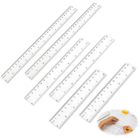 6er Pack Kunststoff Lineal Set 15/20/30 cm – transparent und flexibel – Messwerkzeug mit metrischer Inch Skala, beidseitiger Teilung und gerader Kante – für Schule Büro Studium Zeichnen Geometrie | Geschrägte Kanten, glatte Kanten, Schule, Zeichnung, DIY, Präzision, Markierungen lesbar, Set für Schulgeometrie