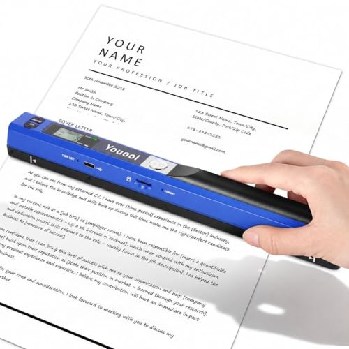 Youool Scanner Portable A4 USB Scanner d'images Manuel Numérisation Couleur 900 DPI A4 Scanners de Documents Portable au Format JPG/PDF (scanners Bleu + Carte 16GTF)
