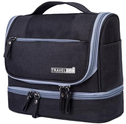 Bolsa De Inodoro - | Organizador De Viaje Suspendido, Almacenamiento Impermeable Con Divisores Secos Y Mojados, Almacenamiento De Cosméticos De Gran Capacidad, Estuche Para Kit De Aseo C, Negro