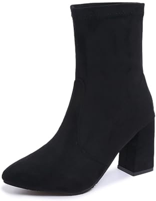 2026 Botas de mujer de media altura para uso diario casual. Diseño con puntera redonda Tacón de bloque. Perfecto para invierno. Estilo simple de deslizamiento para mayor comodidad y versatilidad