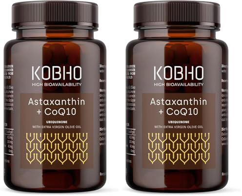 Astaxantina Astapure® y Coenzima Q10, Ingredientes Naturales, 60 perlas | Antioxidante, Protección Celular, Salud Cardiovascular, Cuidado de la Piel y Protector Ocular (Paquete de 2)