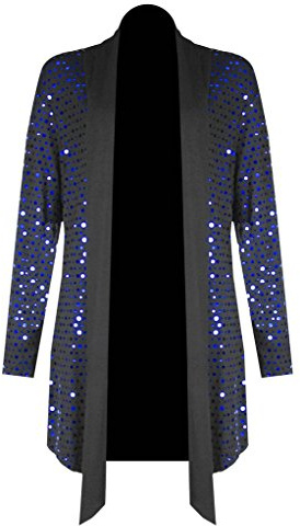 H&F Girls Womens Ladies Waterfall Open Drape Long Sleeve Sparkling Glitter Shiny Sequins Laurex Cardigan Novelty Party Top Floaty Duster Coat Blazer Dress Plus Size 14-28