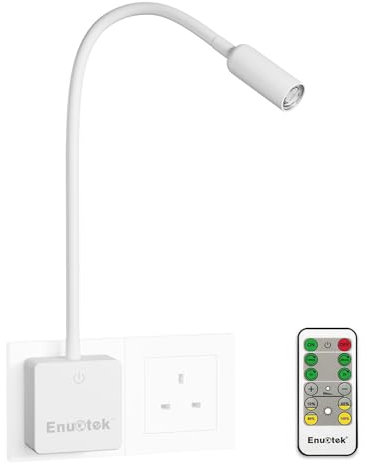 ENUOTEK Remote Control LED Wall Spot Reading Light, Flexible Dimmable LED Bedside Lamp with Touch Switch and Power Plug, 3W 280 Lumen Neutral White Lighting 4000K, 1 Lamp and 1 Remote Control