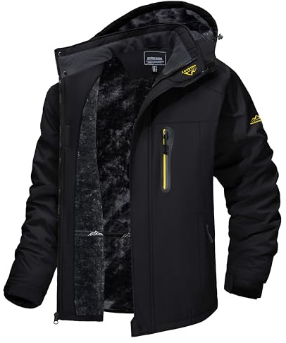 TACVASEN Men's Winter Ski Jacket Waterproof Snow Coats Snowboard Fleece Lining Jacket Warm Parka with Hooded Black M