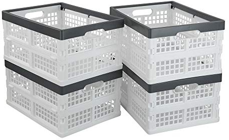 Teyyvn 4-Pack Collapsible Milk Crates, 15L Plastic Stackable Storage Bins Utility Folding Baskets