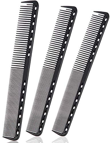 Carbon Fine Cutting Comb - Fiber Salon Hairdressing Heat Resistant Barber Comb (3 Pieces, Black)