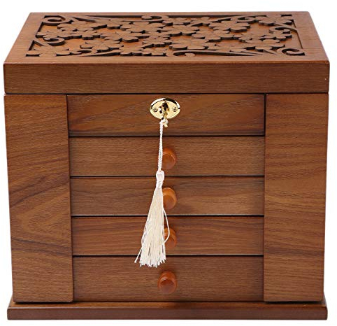 Changsuo Schmuckschatulle aus Holz für Damen, Massivholz-Organizer mit Kombinationsschloss für Schmuck, Halsketten, Ringe, Aufbewahrungsbox im Vintage-Stil mit Spiegel (Kirsche)