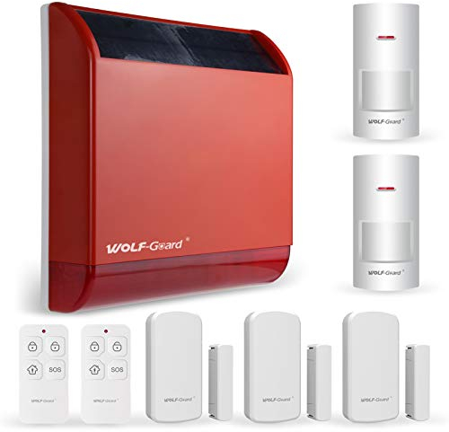 WOLF-GUARD LB-12T1 Siren Alarm Outdoor with 2 Motion Sensors, 3 Door Sensors, 2 remote controller(110dB)