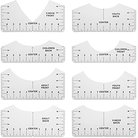 8Pcs T-Shirt Lineale, Rundhals T Lineal Guide Ausrichtung Vorder- und Rückseite Messung Nähwerkzeug für Kinder Jugend Erwachsene(Weiß)