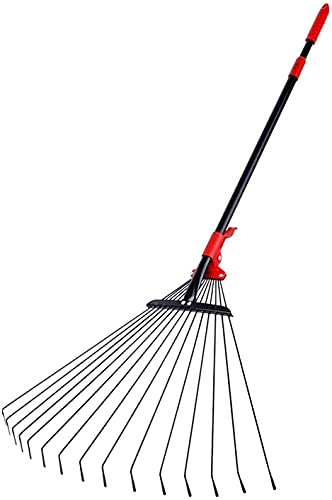 QIANMEI Harke Laubbesen Kleinrechen Garten Laub Rake | 62 Zoll Metallblatt Rechen mit verstellbarem Klappkopf Rechen | Für Blumenbeete, Fensterbrunnen, Rasen und Hof