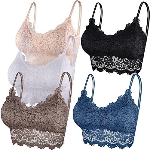 Duufin 5 Pezzi Reggiseno in Pizzo Bralette Donna Brassiere Reggiseno Senza Ferretto per Donna e Ragazze(Bianco, Nero, Beige, Blu Acciaio, Marrone Rosato, S-M)