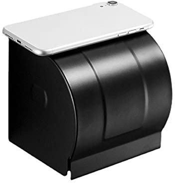 Toilettenpapierhalter & Spülbare Feuchttücherspender für Badezimmer mit Ablage, Edelstahl-Wandhalterung für Damen/Herren, Feuchttücher,Taschentuchrolle und feminine Produkte,Schwarz,hole punching