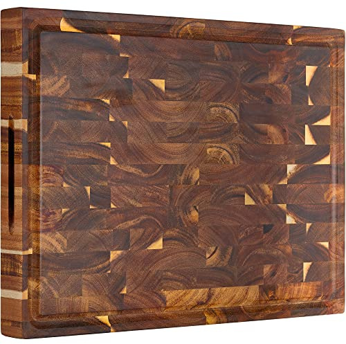 AZRHOM Large Solid Acacia Wood Butcher Block 17x13x1.5 in Cutting Board | Double-Sided Serving Boards,Non-slip Mats,Juice Groove,Heavy Duty Wood Block for Chefs,Large Kitchen Boards for Charcuterie