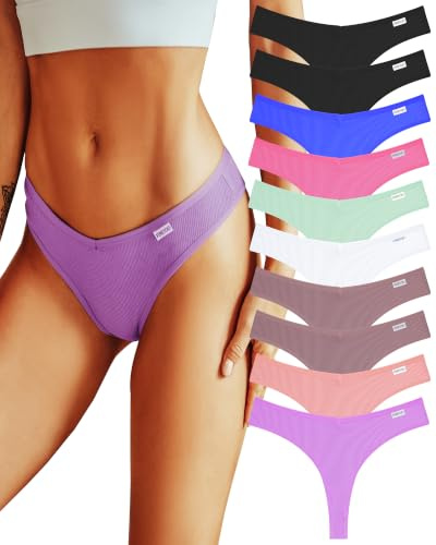10 Pack Cotton Thongs for Women Sexy Underwear Breathable Thong Panties