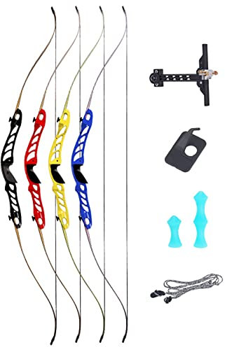 68 Takedown Recurvebogen Set Aluminium Legierung Jagdbögen 18-38lbs Wettbewerb Sportlich Langbogen Set für Erwachsene und Jugendliche (22lbs, Gelb)