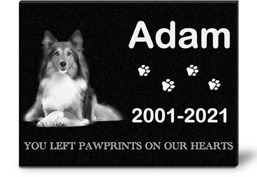 ADFSTONE Piedra de Granito Grabada con Láser Conmemorativa para Perro, Conmemorativa para Mascotas, Piedra de Granito Negro Marcador de Tumba con Imagen, Personalizado