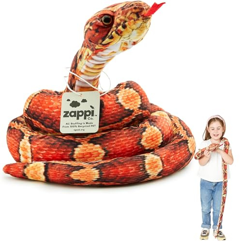 Zappi Co Barn fylld mjuk mysig plysch-ormleksak – en del av safari-djurkollektionen, perfekt för barn (180 cm längd) (orange/svart majsnatter)