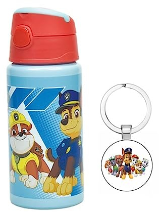 OM SUPPLIES Paw Patrol Pups Characters Wiederverwendbare Aluminium-Sportflasche 500 ml – Urlaub, Schulanfang, Wassertrinken, Kinder, Mittagessen für Kinder, inklusive Schlüsselanhänger (Paw Patrol)