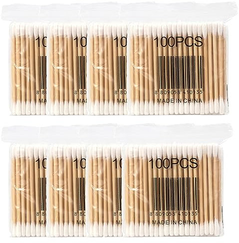 Wattestäbchen mit 1 Spenderhalter, Bambusstäbchen, Wattestäbchen für doppelte, runde, dicke Wattestäbchen, geeignet für Make-up-Reinigung, Kunststoff-Apothekerbehälter, 800 Stück
