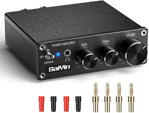 Saiyin Power Amplifier Home Audio, 80W x 2 Stereo Bluetooth Amplifier Receiver 2.0 Channel Mini Hi-Fi Class D Integrated Amp with Headphone Jack, Bass/Treble Control for Home Speakers
