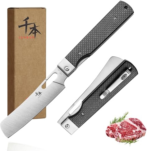 SENBON 440 Stainless Steel Sharp Pocket Folding Chef Fruit Knife Peeling Carbon Fiber Handle Camping Barbecue Outdoor Kitchen Knife with Back Clip